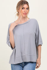 Light Grey Ribbed Boxy Fit Short Sleeve Top