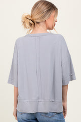 Light Grey Ribbed Boxy Fit Short Sleeve Top