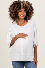 Cream Ribbed Boxy Fit Short Sleeve Maternity Top