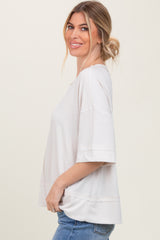 Cream Ribbed Boxy Fit Short Sleeve Top