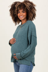 Light Olive Brushed Ribbed Knit Maternity Pullover