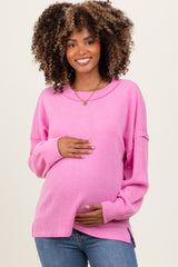 Pink Brushed Ribbed Knit Maternity Pullover