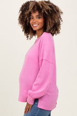 Pink Brushed Ribbed Knit Maternity Pullover