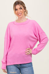 Pink Brushed Ribbed Knit Pullover