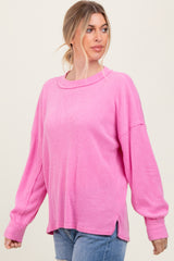 Pink Brushed Ribbed Knit Pullover