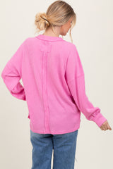 Pink Brushed Ribbed Knit Pullover