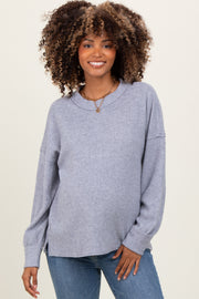 Heather Grey Brushed Ribbed Knit Maternity Pullover