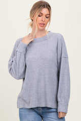 Heather Grey Brushed Ribbed Knit Pullover