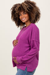 Plum Brushed Ribbed Knit Maternity Pullover