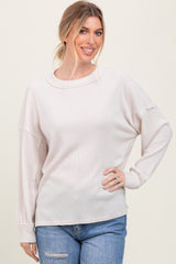 Cream Brushed Ribbed Knit Pullover