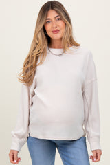 Cream Brushed Ribbed Knit Maternity Pullover