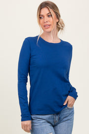 Light Navy Basic Crew Neck Long Sleeve Top