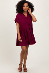 Burgundy Tiered Linen Dress