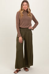 Olive Wide Smock Waist Pants