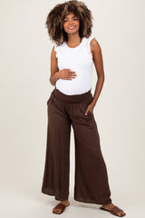 Brown Wide Smock Waist Maternity Pants