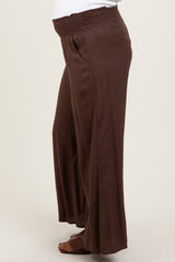 Brown Wide Smock Waist Maternity Pants