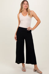 Black Cotton Gauze Wide Leg Maternity Pants