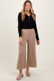 Light Taupe Cotton Gauze Wide Leg Pants