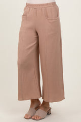 Light Taupe Cotton Gauze Wide Leg Pants