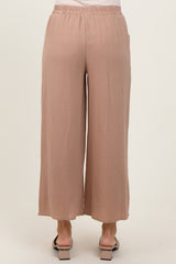 Light Taupe Cotton Gauze Wide Leg Pants