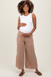 Light Taupe Cotton Gauze Wide Leg Maternity Pants