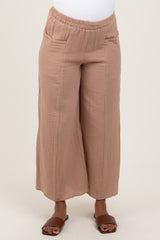 Light Taupe Cotton Gauze Wide Leg Maternity Pants