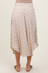 Beige Damask Print Smocked Waistband Midi Skirt