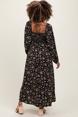 Black Floral Square Neck Long Sleeve Maternity Maxi Dress