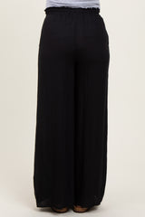 Black Ruffled Drawstring Waist Wide Leg Maternity Pants