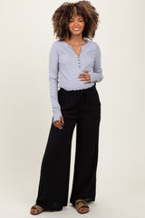 Black Ruffled Drawstring Waist Wide Leg Maternity Pants