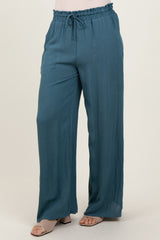 Blue Ruffled Drawstring Waist Wide Leg Pants