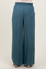 Blue Ruffled Drawstring Waist Wide Leg Pants