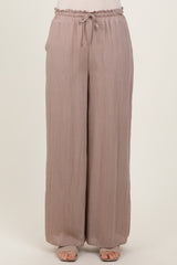 Beige Ruffled Drawstring Waist Wide Leg Pants