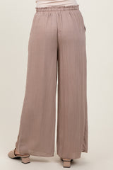 Beige Ruffled Drawstring Waist Wide Leg Pants