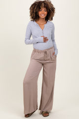 Beige Ruffled Drawstring Waist Wide Leg Maternity Pants