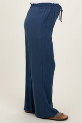 Navy Ruffled Drawstring Waist Wide Leg Maternity Pants