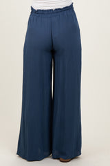 Navy Ruffled Drawstring Waist Wide Leg Maternity Pants