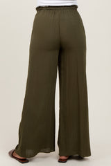 Olive Ruffled Drawstring Waist Wide Leg Maternity Pants