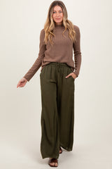 Olive Ruffled Drawstring Waist Wide Leg Pants