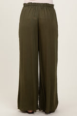 Olive Ruffled Drawstring Waist Wide Leg Pants