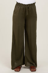 Olive Ruffled Drawstring Waist Wide Leg Maternity Pants