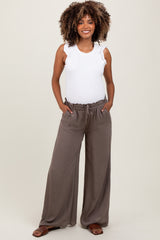 Mocha Ruffled Drawstring Waist Wide Leg Maternity Pants