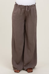 Mocha Ruffled Drawstring Waist Wide Leg Maternity Pants