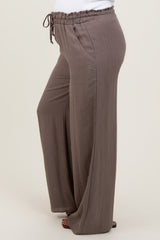 Mocha Ruffled Drawstring Waist Wide Leg Maternity Pants