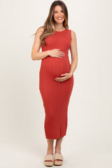 Coral Sleeveless Ribbed Maternity Maxi Dress