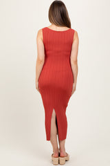 Coral Sleeveless Ribbed Maternity Maxi Dress