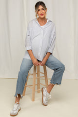 Light Grey Cotton Gauze Oversized Maternity Button Down Shirt