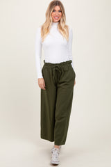 Olive Flowy Cropped Pant