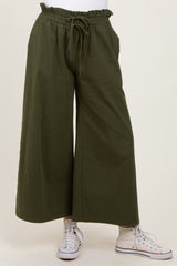 Olive Flowy Cropped Pant