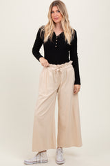 Cream Flowy Cropped Pant